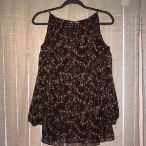 Deep merlot and floral off the shoulder top.